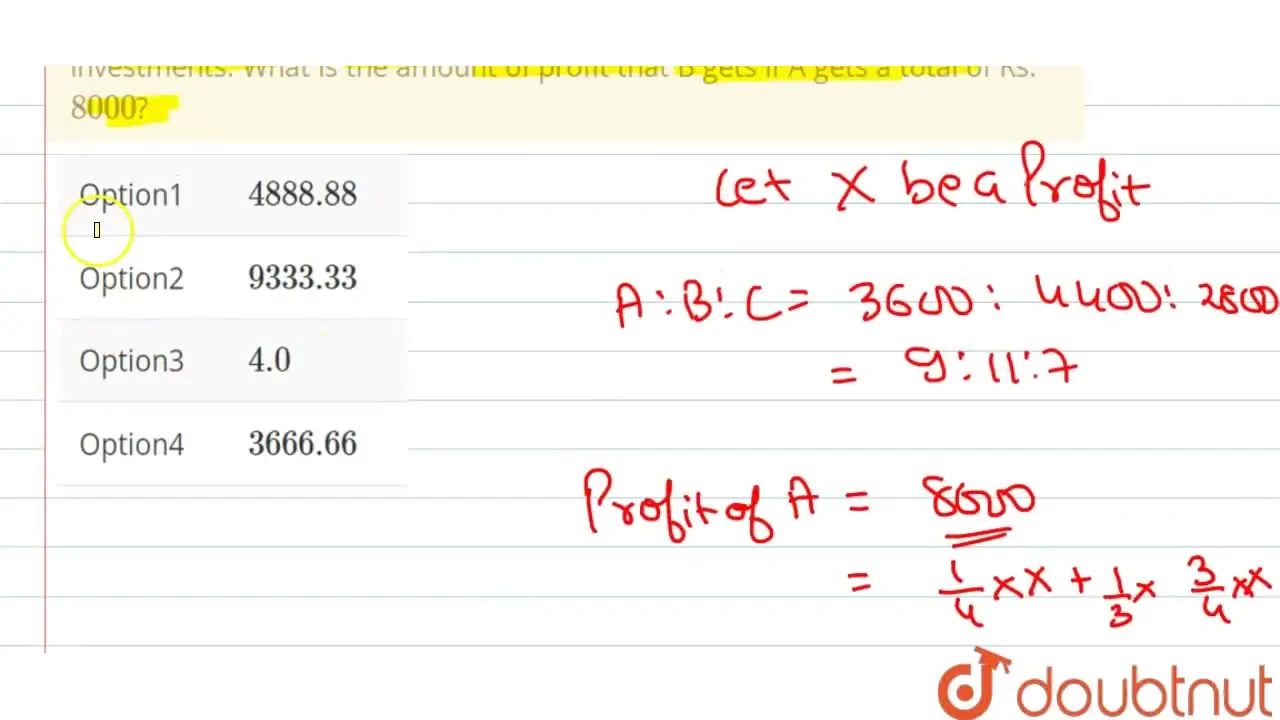 A, B And C Enter Into A Partanership By Investing Rs. 3600, Rs. 4400.