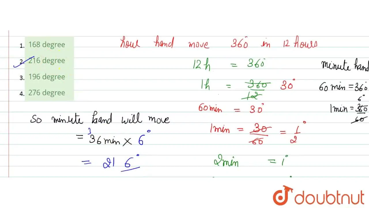By how many degrees does the minute hand move in the same time, in whi