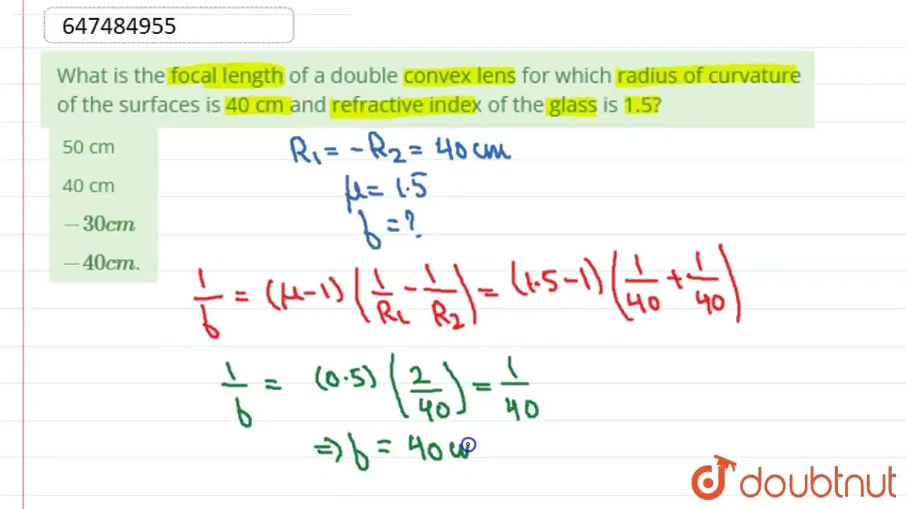 [Punjabi] What is the focal length of a double convex lens for which r
