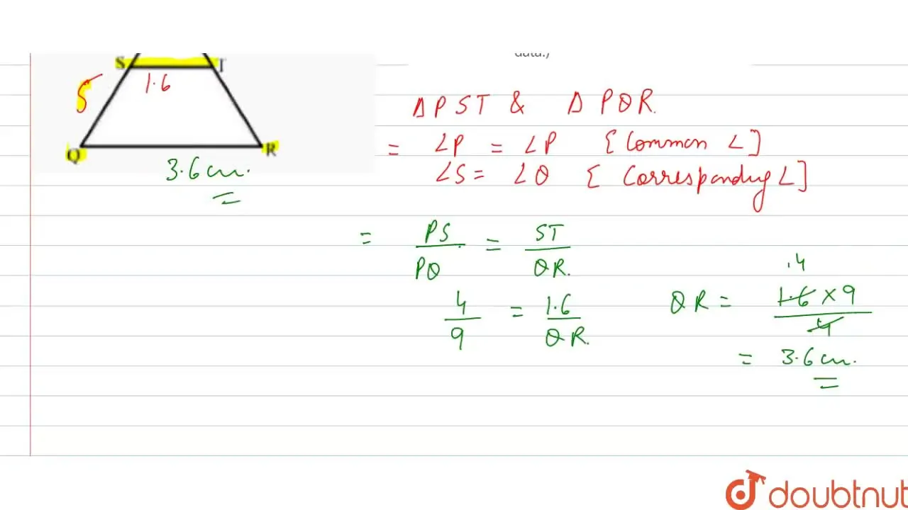 In the following figure, ST QR, point S divides PQ in the ratio 45