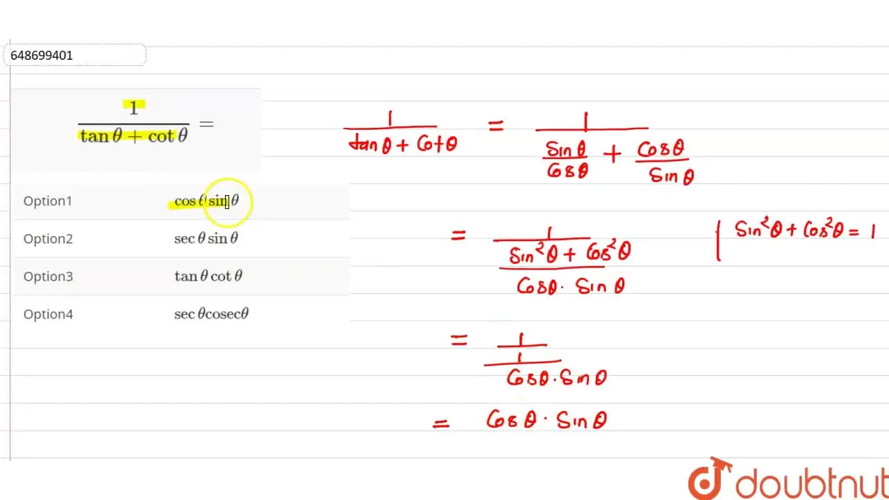 (1)/(tan theta+cot theta)=
