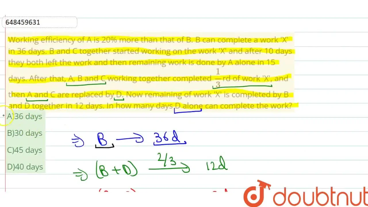 Working Efficiency Of A Is 20% More Than That Of B. B Can Complete A W