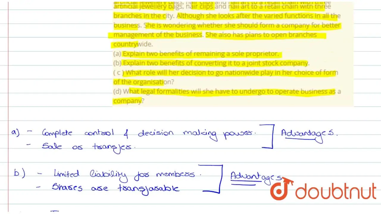 Kiran is a sole proprietor. Over the past dacade, her business has gro