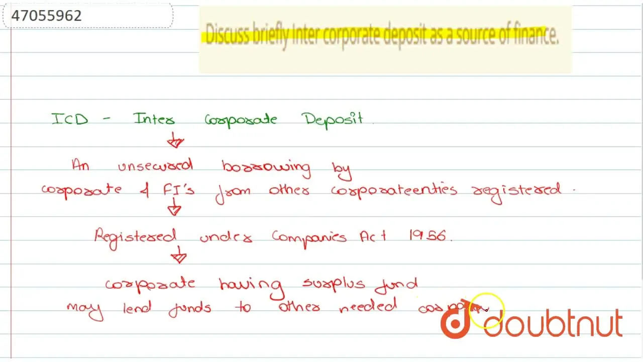Discuss briefly Inter corporate deposit as a source of finance.
