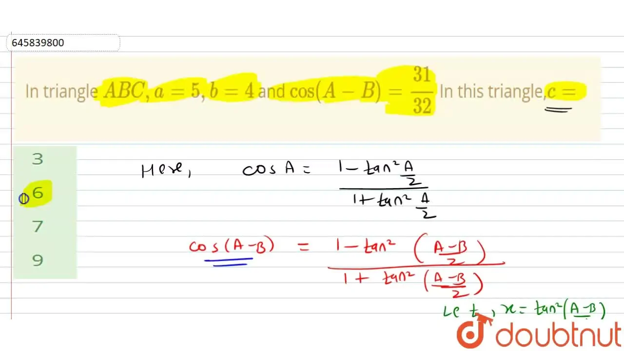 Gujrati In Triangle Abc A B And Cos A B In This Tri