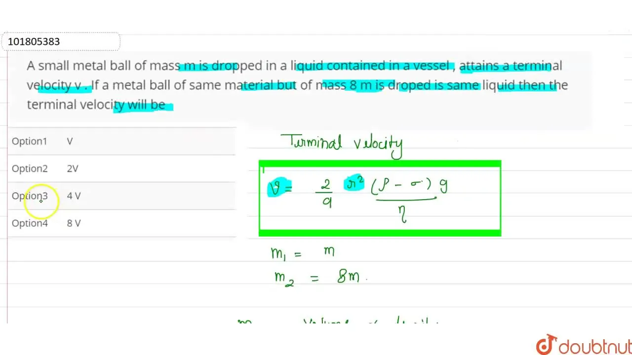 A small metal ball of mass m is dropped in a liquid contained in a ves