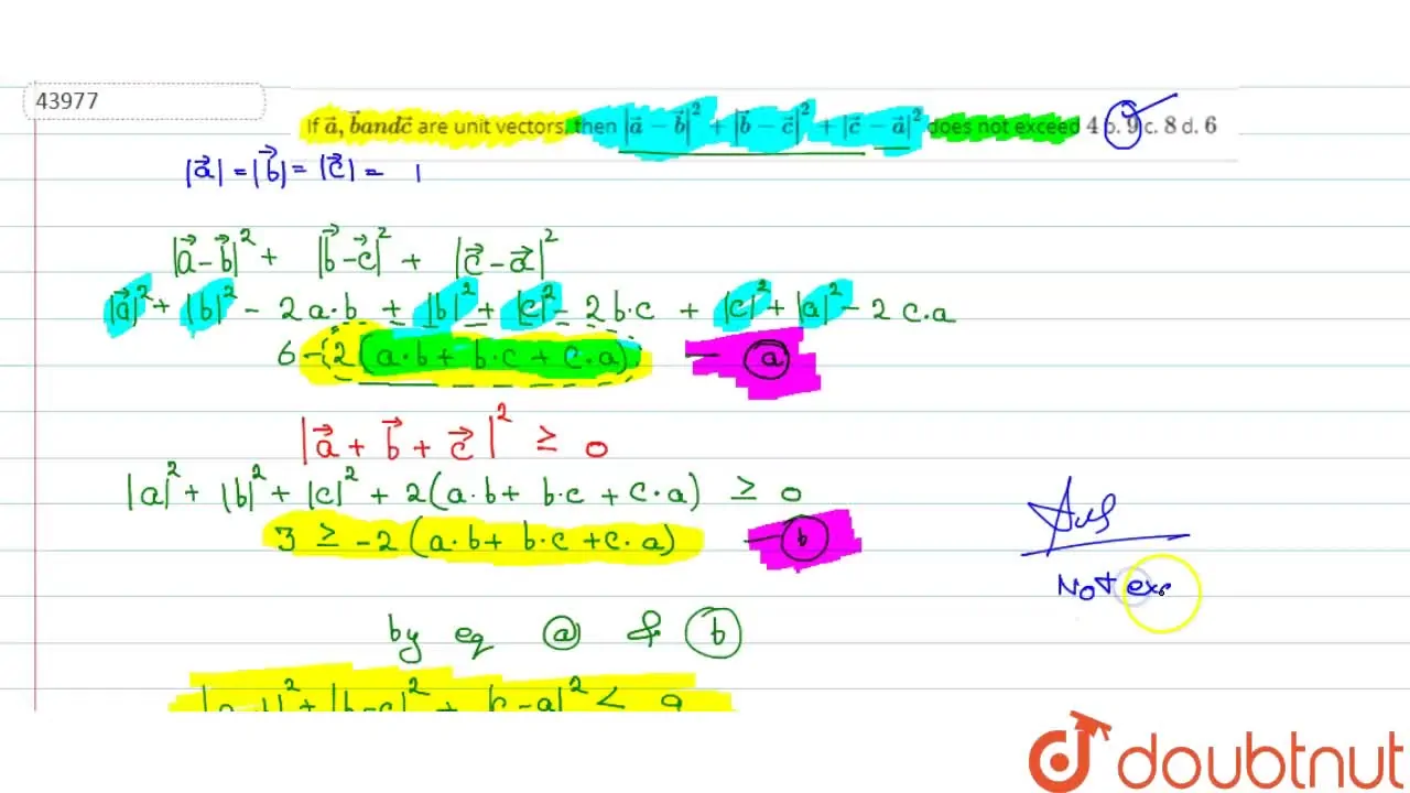 If Vec A , Vec Ba N D Vec C Are Unit Vectors, Then | Vec A- Vec B|^2+