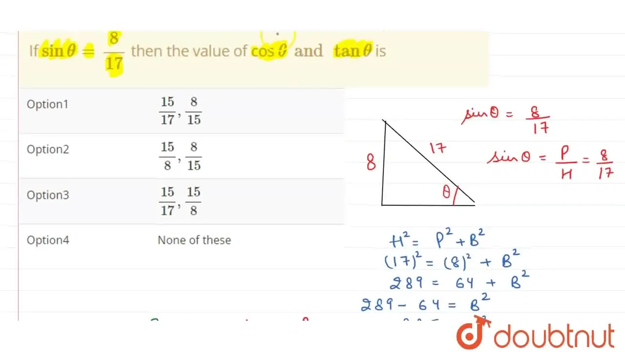 If Sin Theta Then The Value Of Cos Theta And Tan Theta Is