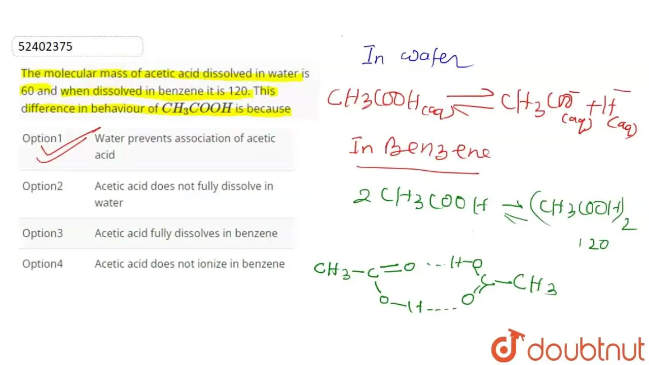 Acetic acid fully dissolves in benzene