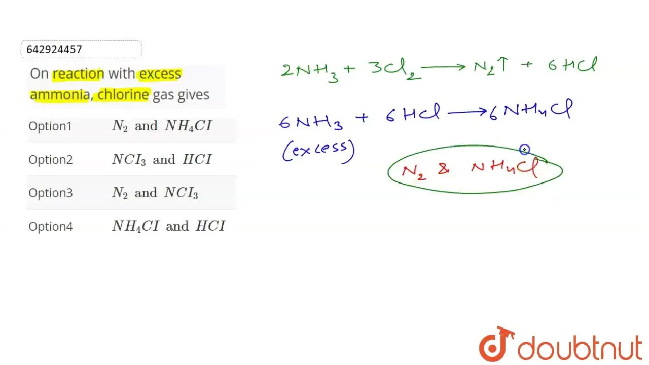 On reaction with excess ammonia, chlorine gas gives