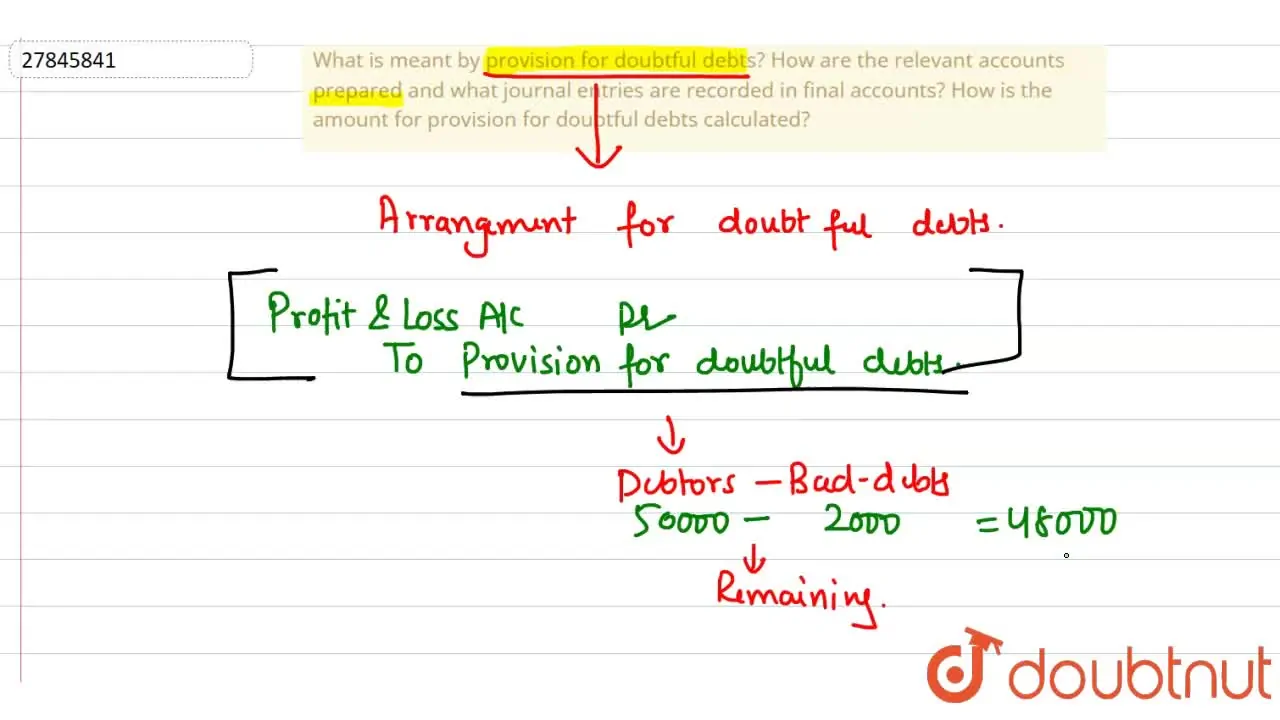 What is meant by provision for doubtful debts? How are the relevant ac
