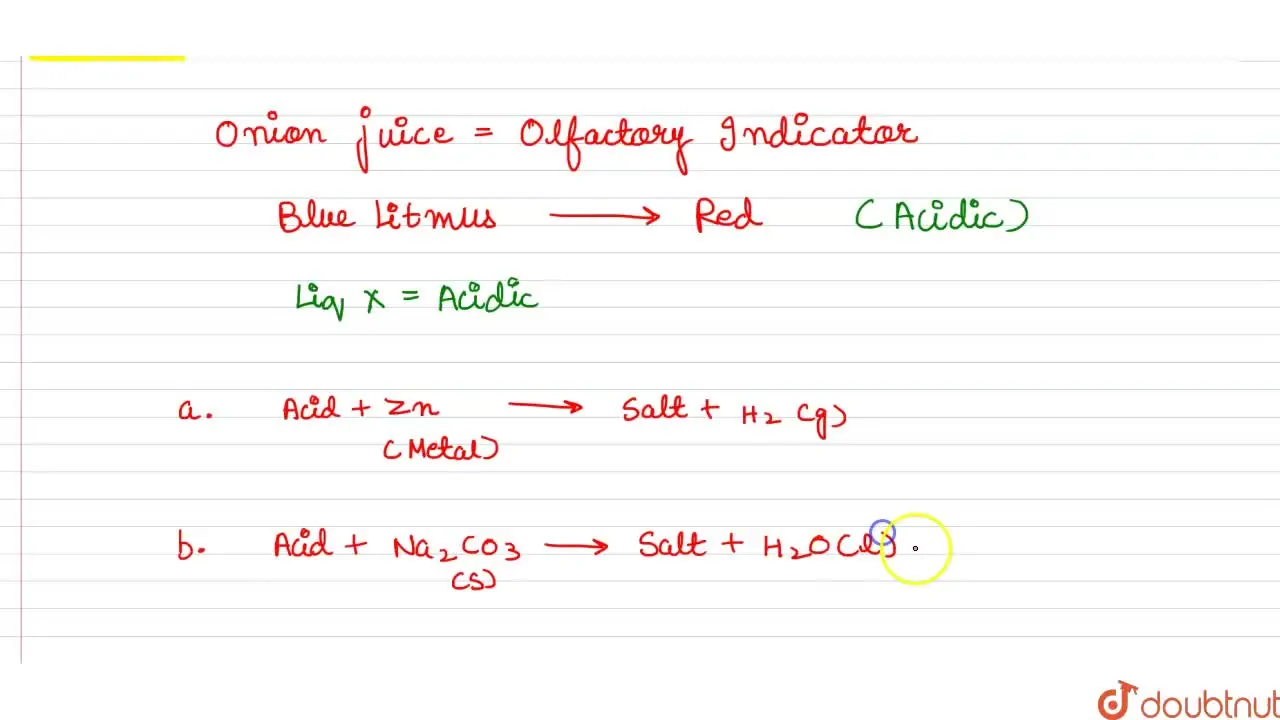 A cloth strip dipped in onion juice for testing a liquid 'X'. The liqu
