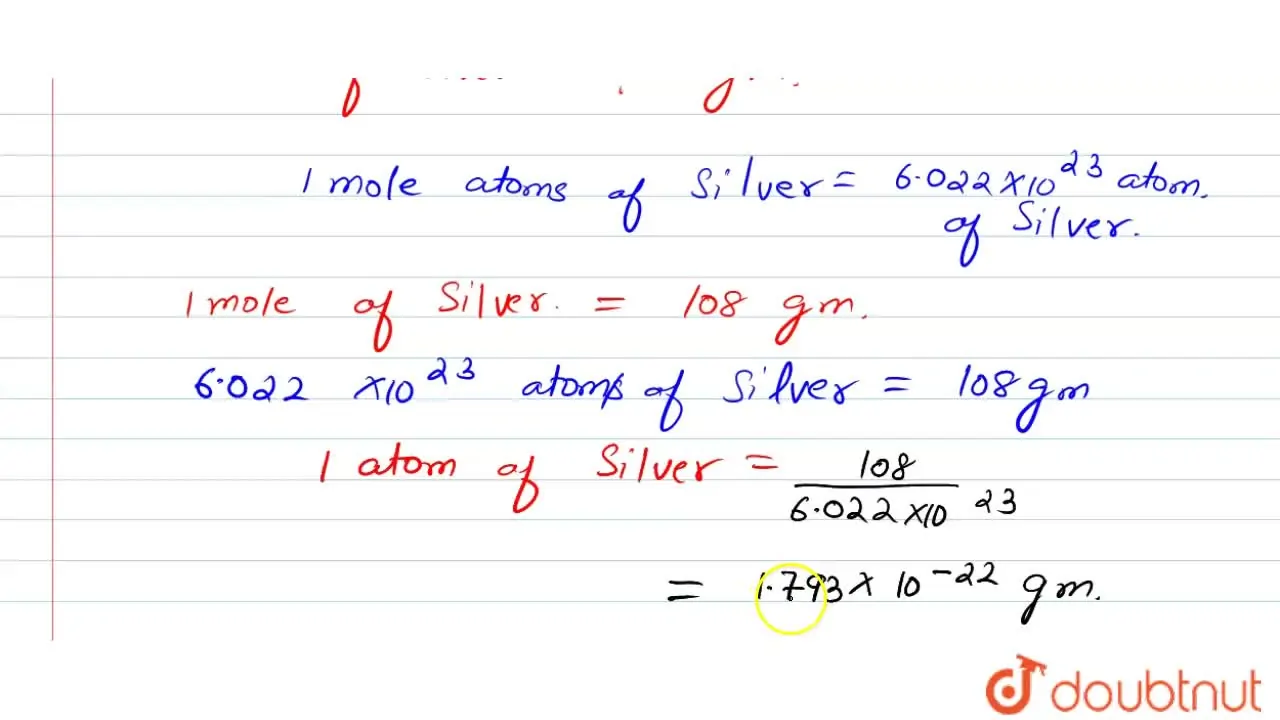 [punjabi] Calculate The Mass Of An Atom Of Silver Atomic Mass 108