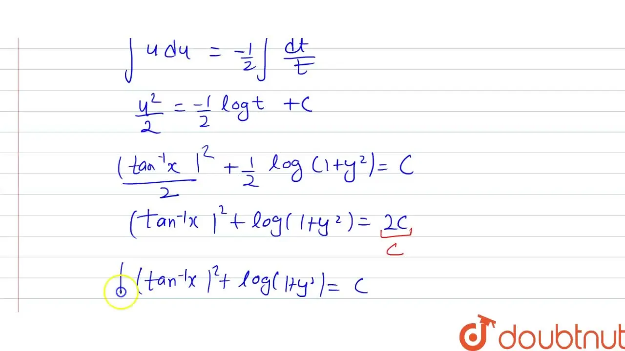 The solution of the differential equation (1+y^(2)) tan^(-1) x dx + y