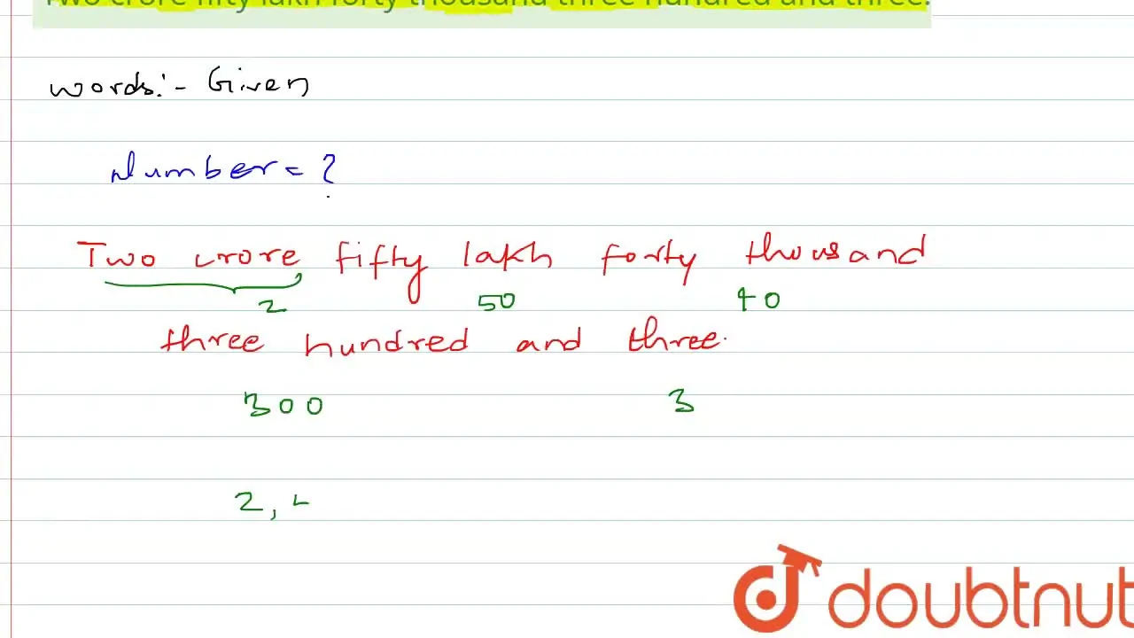 [Telugu] Write the numbers in figures. Two crore fifty lakh forty th