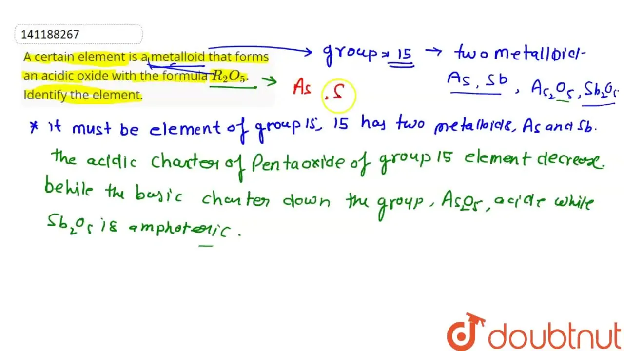 A certain element is a metalloid that forms an acidic oxide with the f
