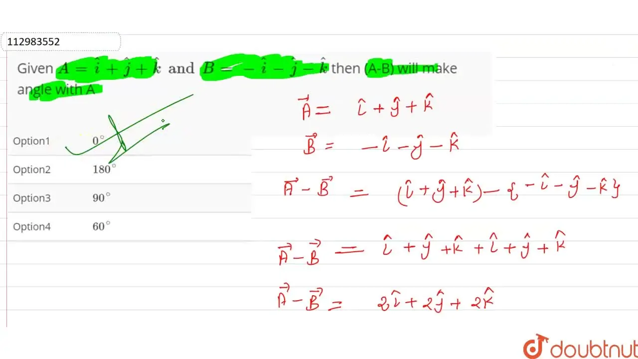 Given A=hat(i)+hat(j)+hat(k)andB=hat(i)hat(j)hat(k) then (AB) wil