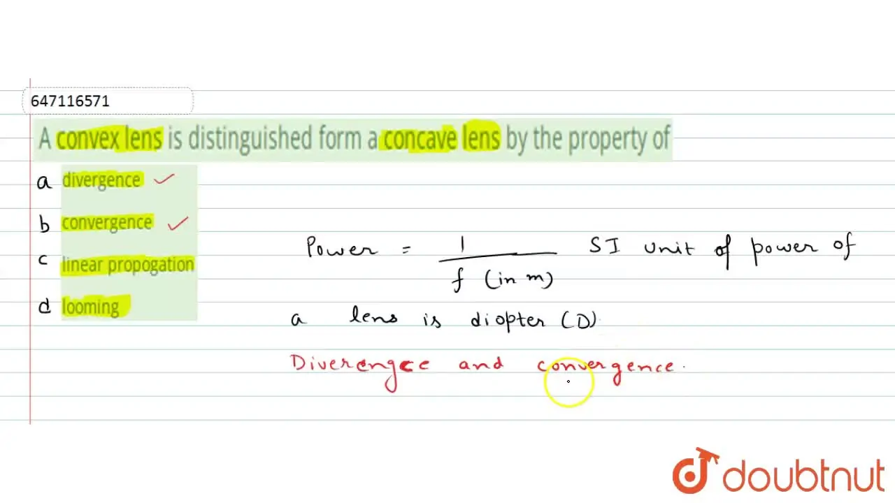 [Punjabi] A convex lens is distinguished form a concave lens by the pr