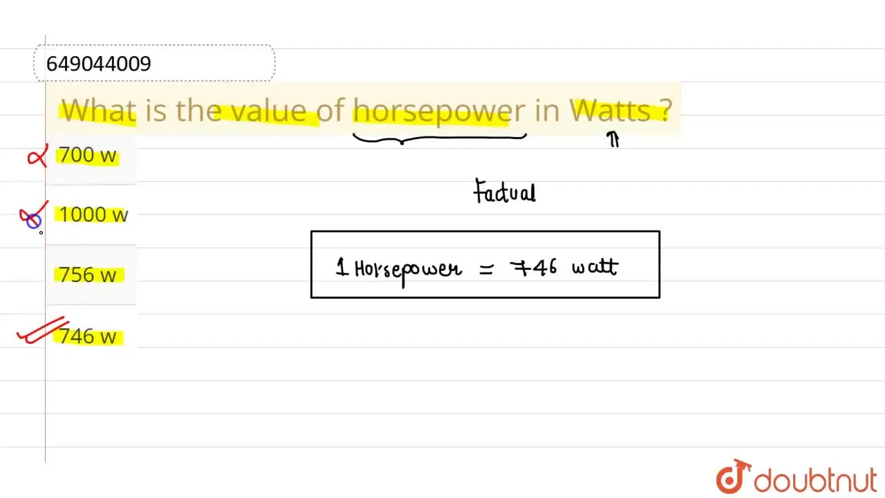 What is the value of horsepower in Watts