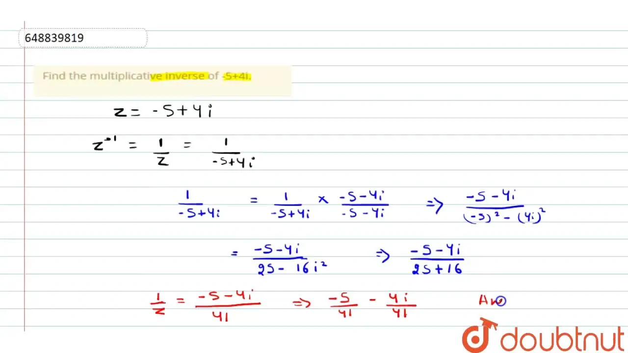 [Punjabi] Find the multiplicative inverse of -5+4i.