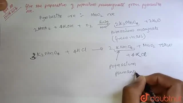 Give the preparation of potassium permanganate from pyrolusite ore.