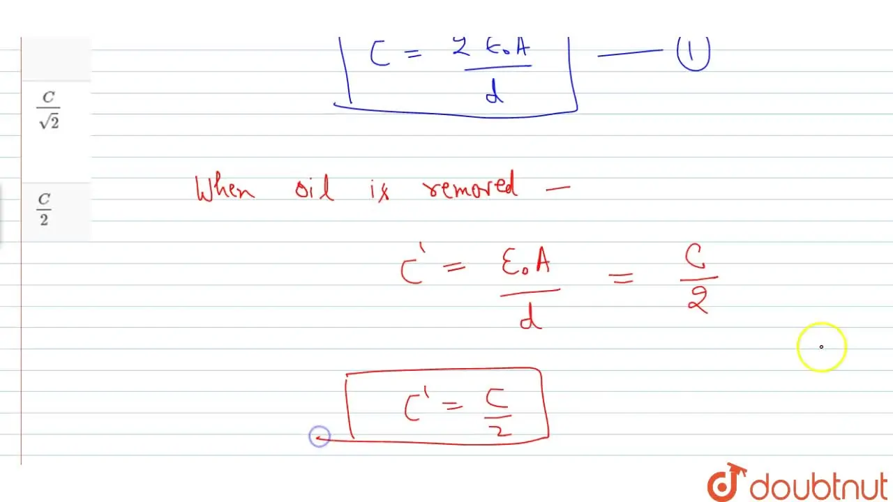 A parallel plate condenser with oil (dielectric constant 2) between th