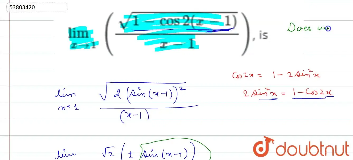 lim(xto1)(sqrt1cos2(x1))/(x1), is
