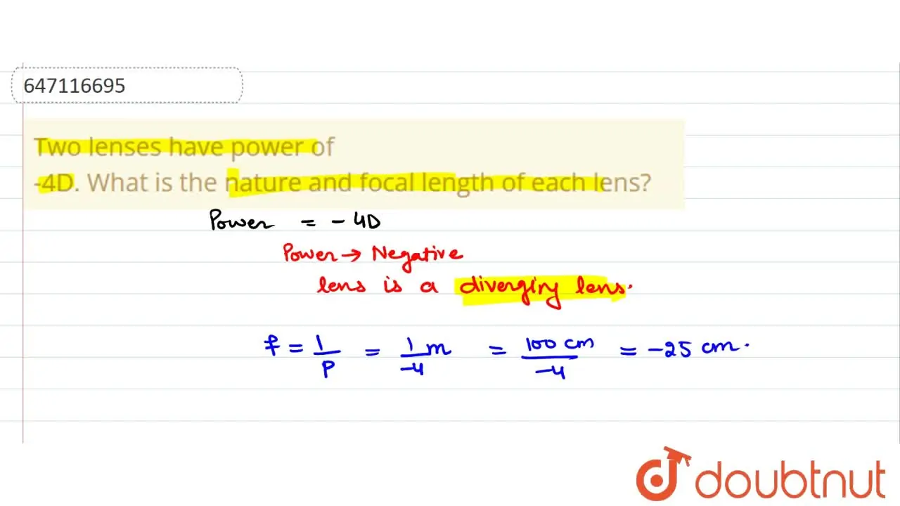 [Punjabi] Two lenses have power of 4D. What is the nature and focal l