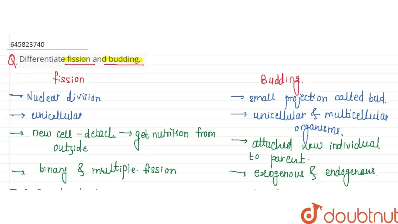 Differentiate fission and budding.