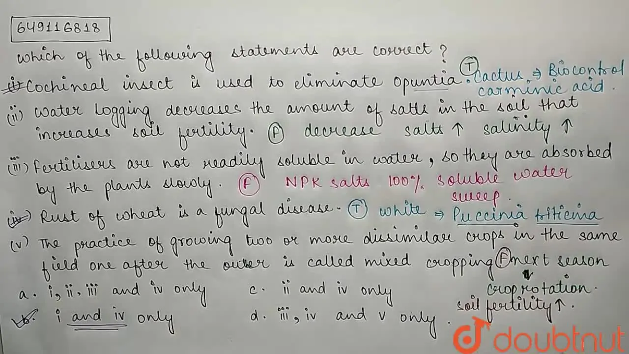 Which of the following statements are correct? (i) Cochineal insect