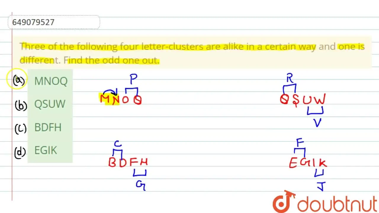 Three Of The Following Four Letter-clusters Are Alike In A Certain Way