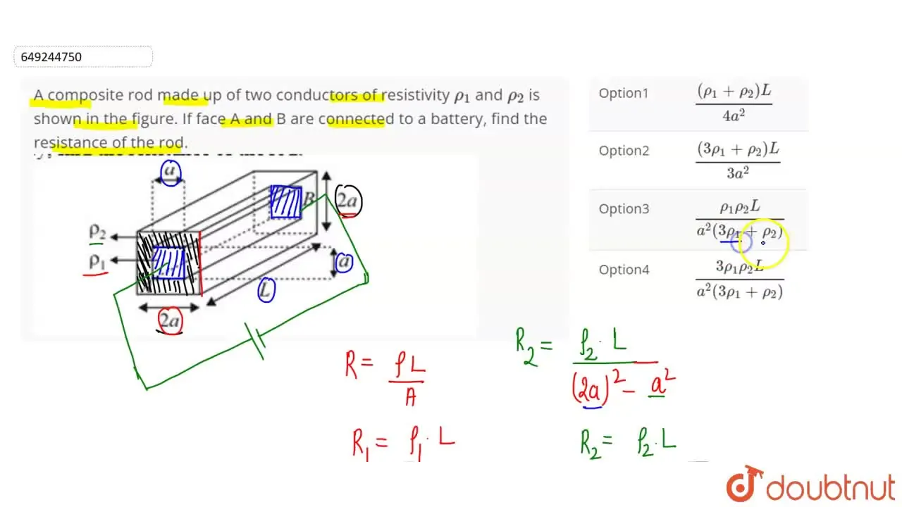 A composite rod made up of two conductors of resistivity rho(1) and rh