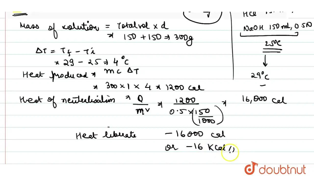 150 mL of 0.5N HCl solution at 25^(@)C was mixed with 150 mL of 0.5 N