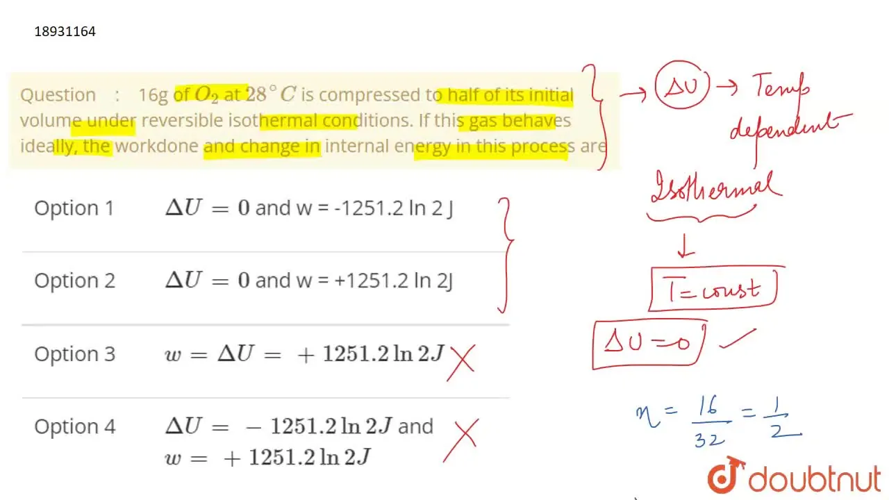 16g of O(2) at 28^(@)C is compressed to half of its initial volume und