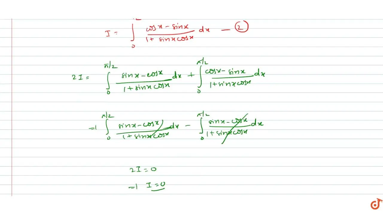 int0^(pi/2) (sinx-cosx)/(1+sinxcosx) dx