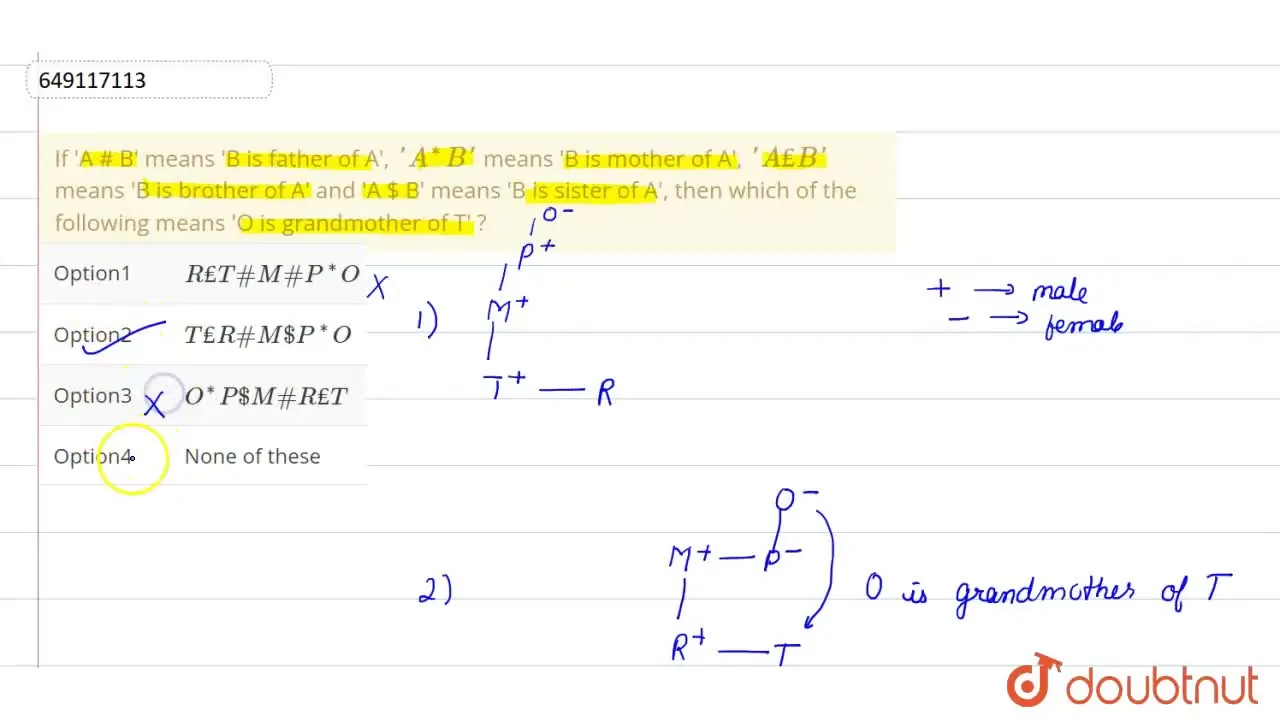 If 'A # B' Means 'B Is Father Of A', 'A ^(**) B' Means 'B Is Mother Of