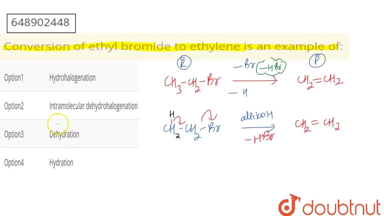 Conversion of ethyl bromide to ethylene is an example of