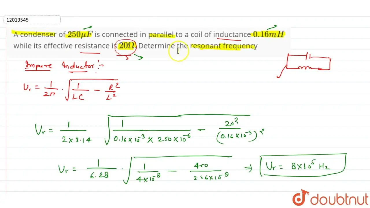 A condenser of 250 mu F is connected in parallel to a coil of inductan