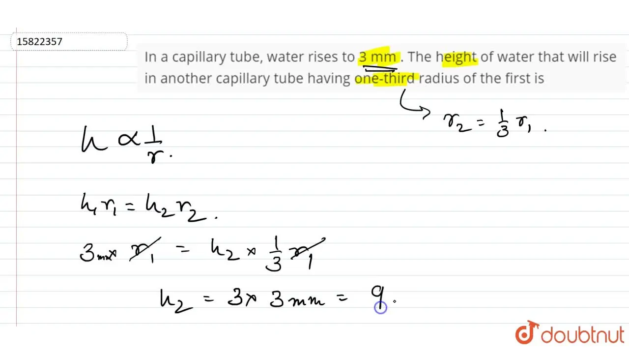 In a capillary tube, water rises to 3 mm . The height of water that wi