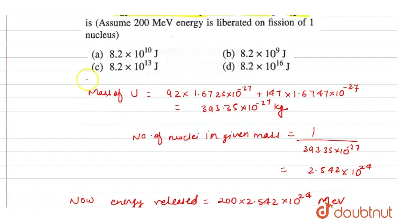 The energy liberated on complete fission of 1 kg of .92 U^235 is (Assu