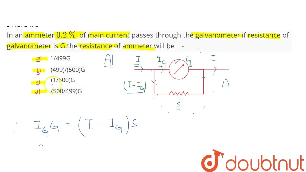 [Bengali] In an ammeter 0.2 of main current passes through the galvan