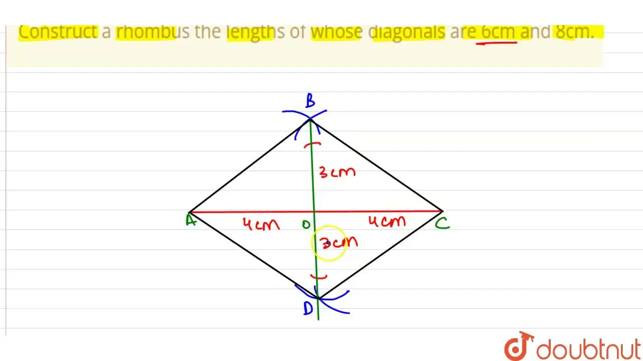 Construct a rhombus the lengths of whose diagonals are 6cm and 8cm.