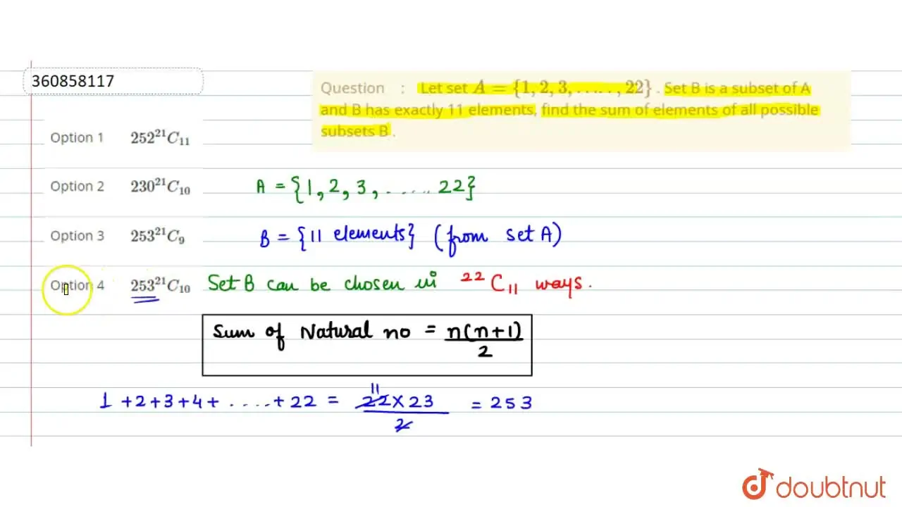 Let Set A = { 1, 2, 3, ….., 22} . Set B Is A Subset Of A And B Has