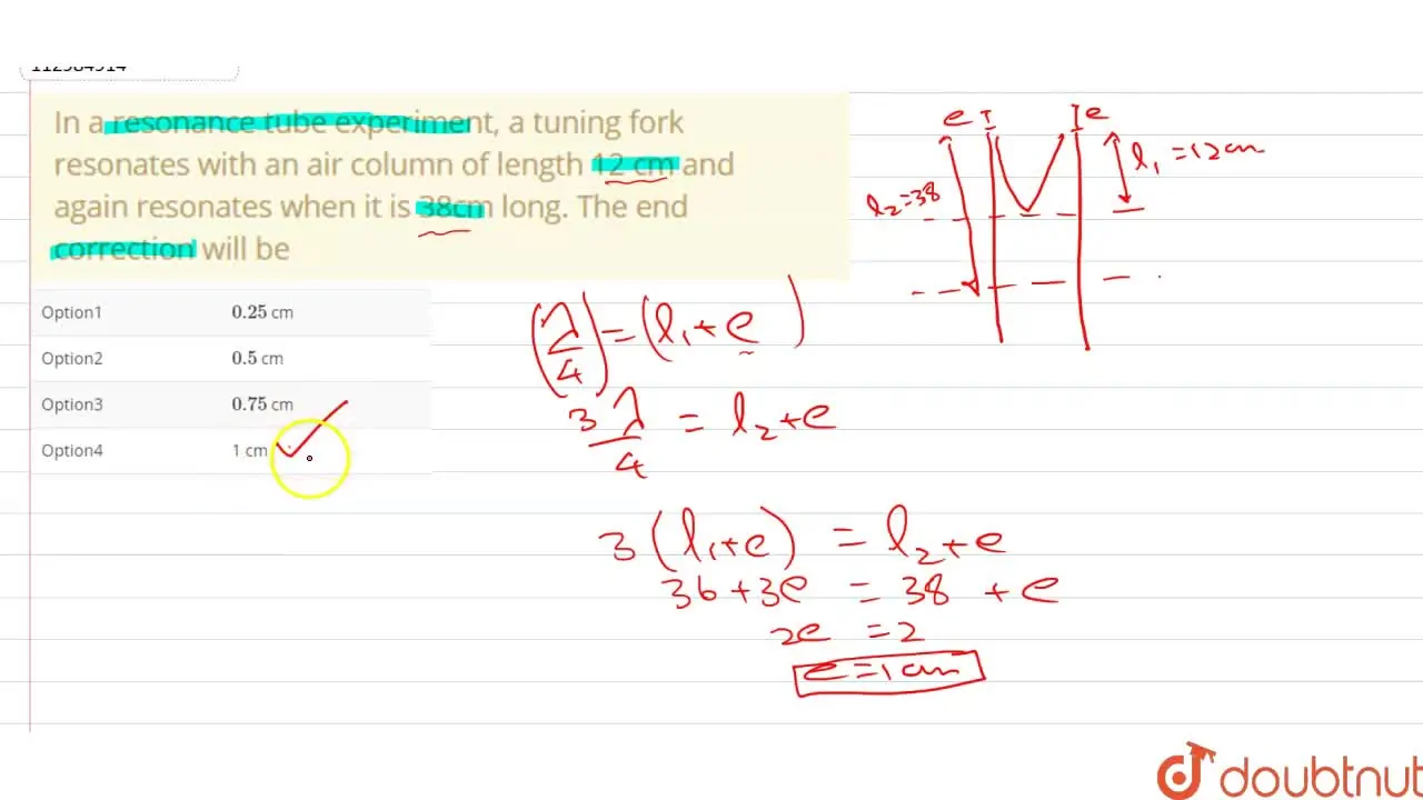 In a resonance tube experiment, a tuning fork resonates with an air