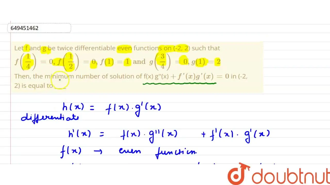 Let F And G Be Twice Differentiable Even Functions On 2 2 Such Tha