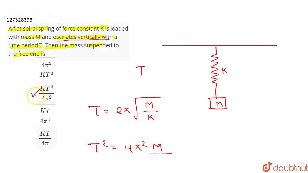 A flat spiral spring of force constant K is loaded with mass M and osc