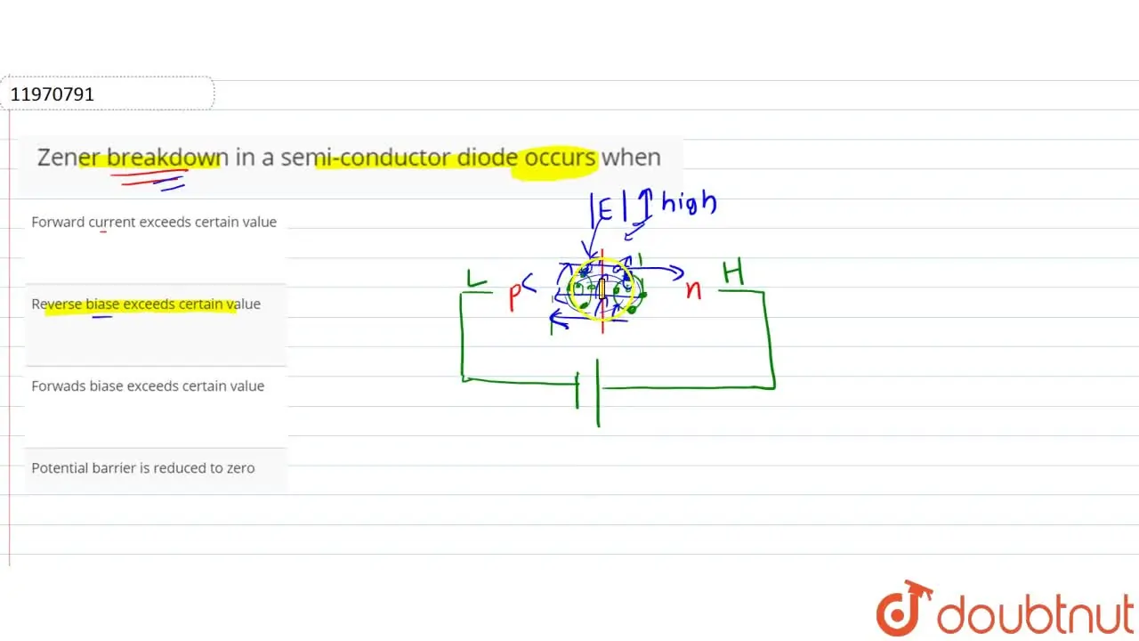 Zener breakdown in a semiconductor diode occurs when