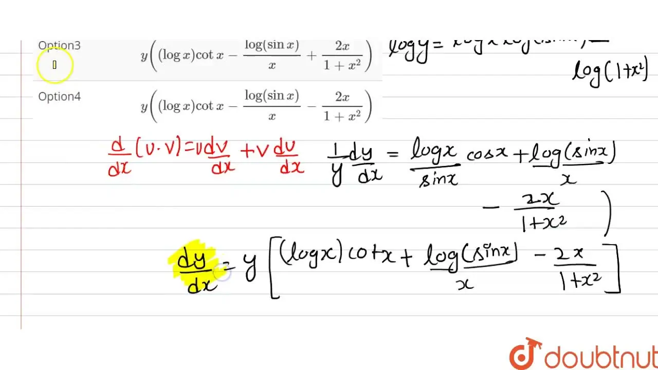 y((logx )cotx (log (sin x ))/( x )+(2x)/( 1+x^(2)))