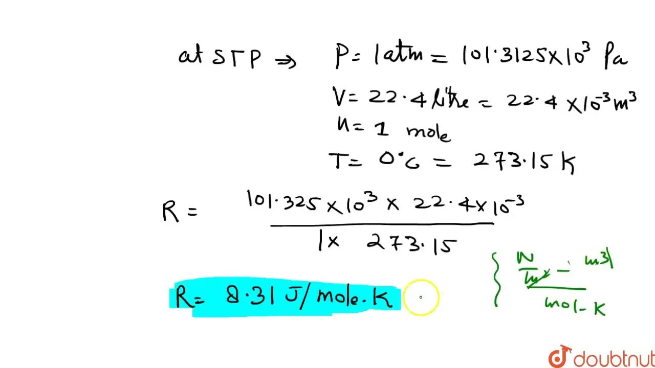 Calculate the value of universal gas constant at STP.