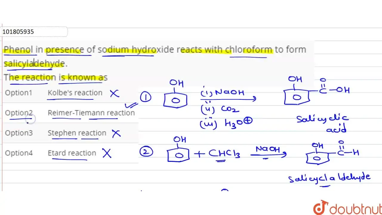 Phenol in presence of sodium hydroxide reacts with chloroform to form